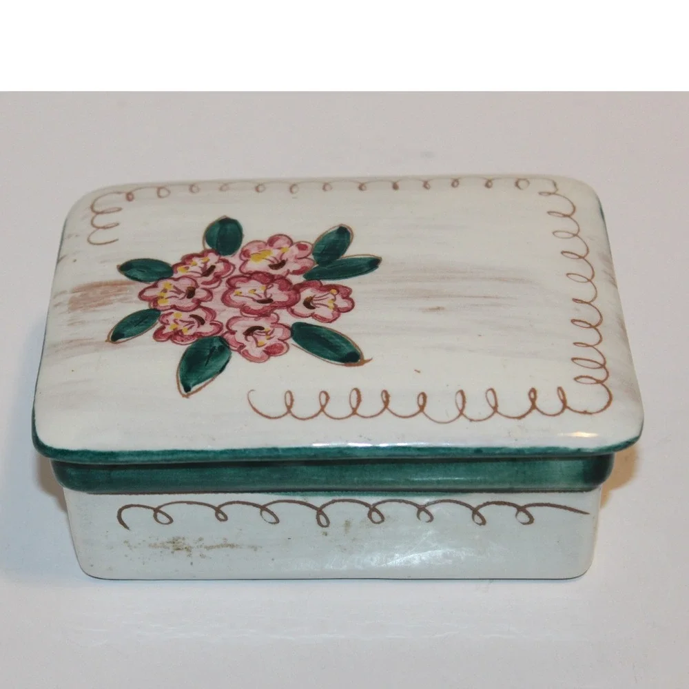 Vintage Stangl Terra Rose Mountain Laurel Trinket Decorative Box with Lid MCM